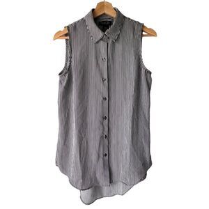 Women’s‎ blouse Rachel Zoe  Striped Collared Button Down Tank Blouse Black S.